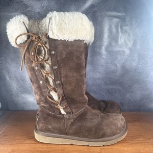 UGG Australia Upside Tall Boots Brown Suede Lined Lace Up Winter 5163 Size 9